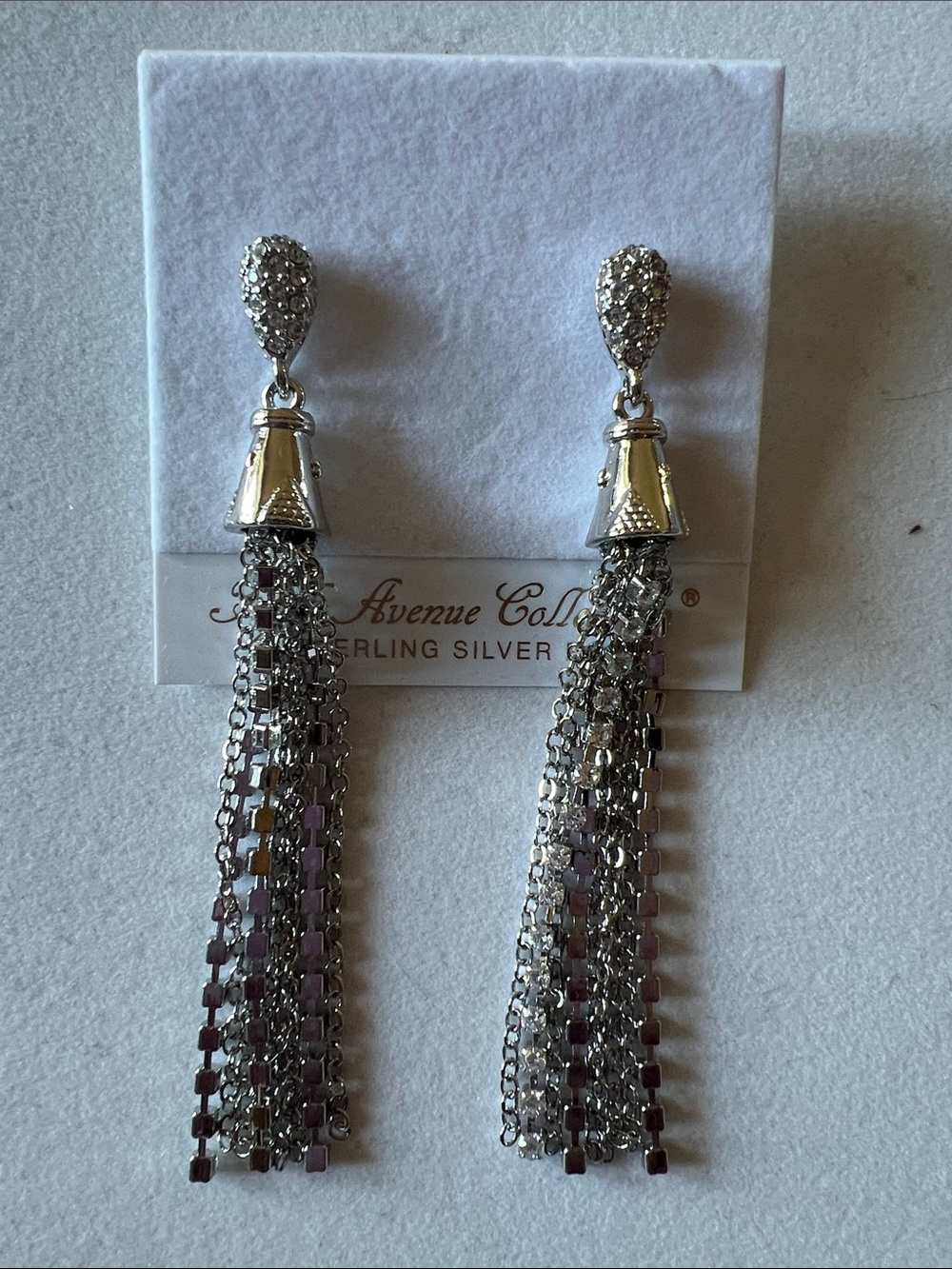 5th Avenue Collection Silver Pavé Tassel Drop Earrings - Silver